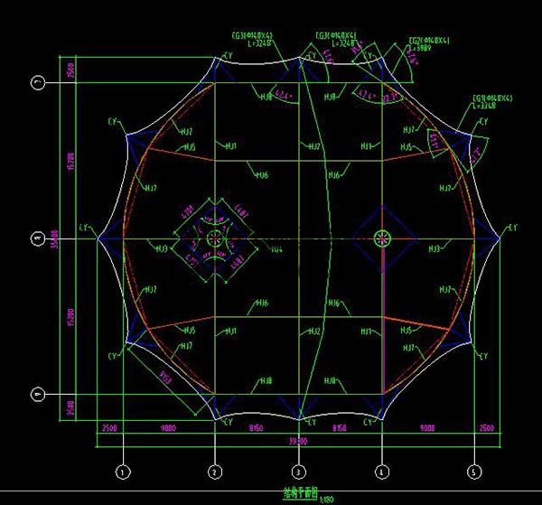 新鄭中興廣場(chǎng)膜結構景觀(guān)設計結構平面圖
