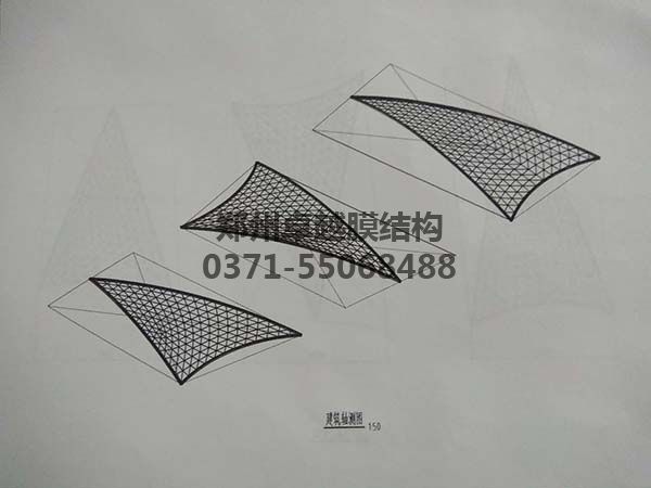 商丘柒悅城商場(chǎng)膜結構屋頂建筑軸測圖