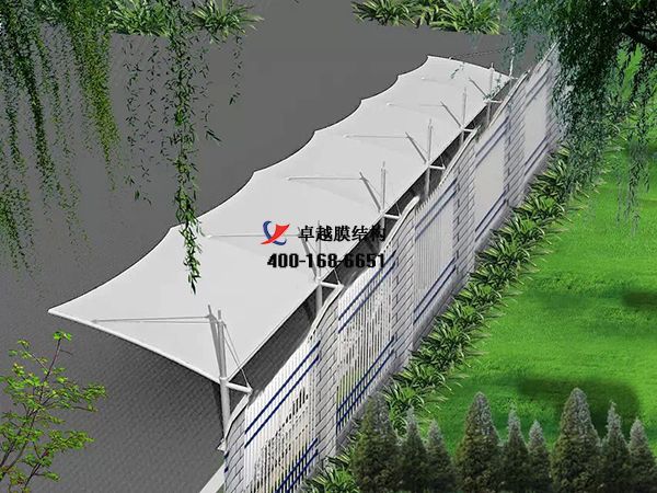   嘉峪關(guān)<font color='red'>膜結構車(chē)棚</font>【嘉峪關(guān)大友公司-停車(chē)棚】設計施工案例