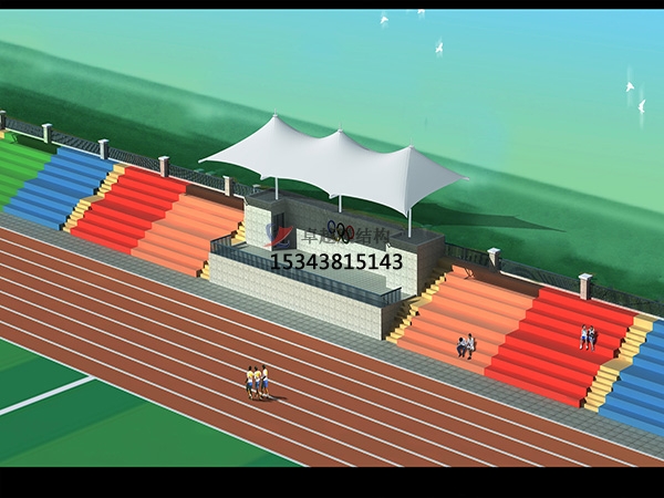 永平<font color='red'>膜結構看臺</font>主席臺雨棚施工安裝