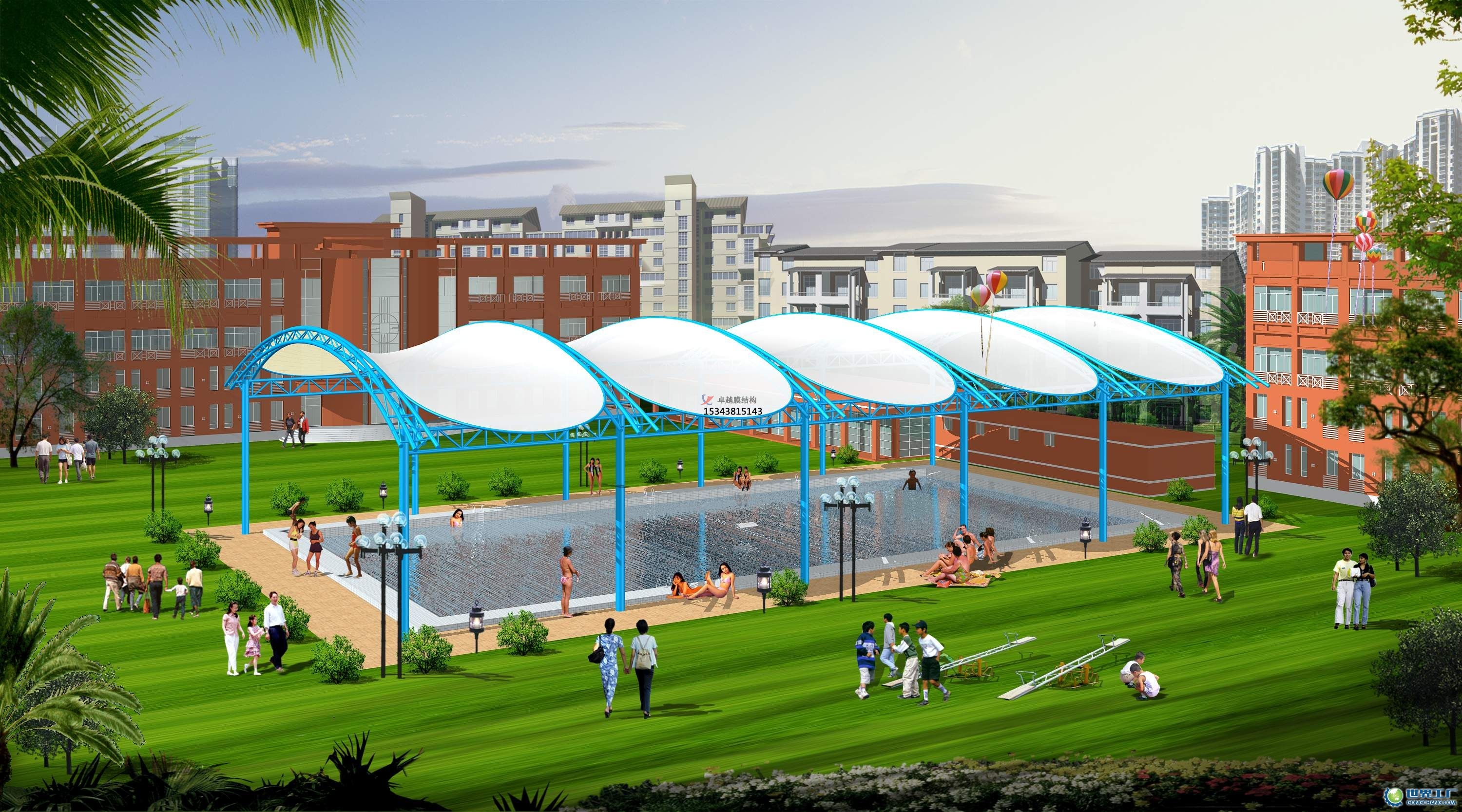 重慶膜結構游樂(lè )場(chǎng)/<font color='red'>水上樂(lè )園</font>/造浪池/游泳池/兒童樂(lè )園遮陽(yáng)棚廠(chǎng)家【膜結構施工】