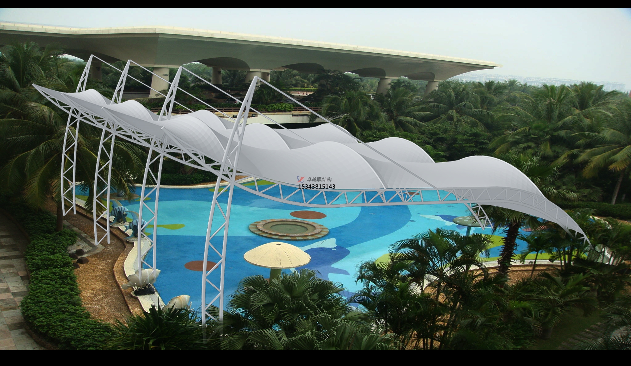 隨州膜結構游樂(lè )場(chǎng)/<font color='red'>水上樂(lè )園</font>/造浪池/游泳池/兒童樂(lè )園遮陽(yáng)棚廠(chǎng)家【膜結構施工】