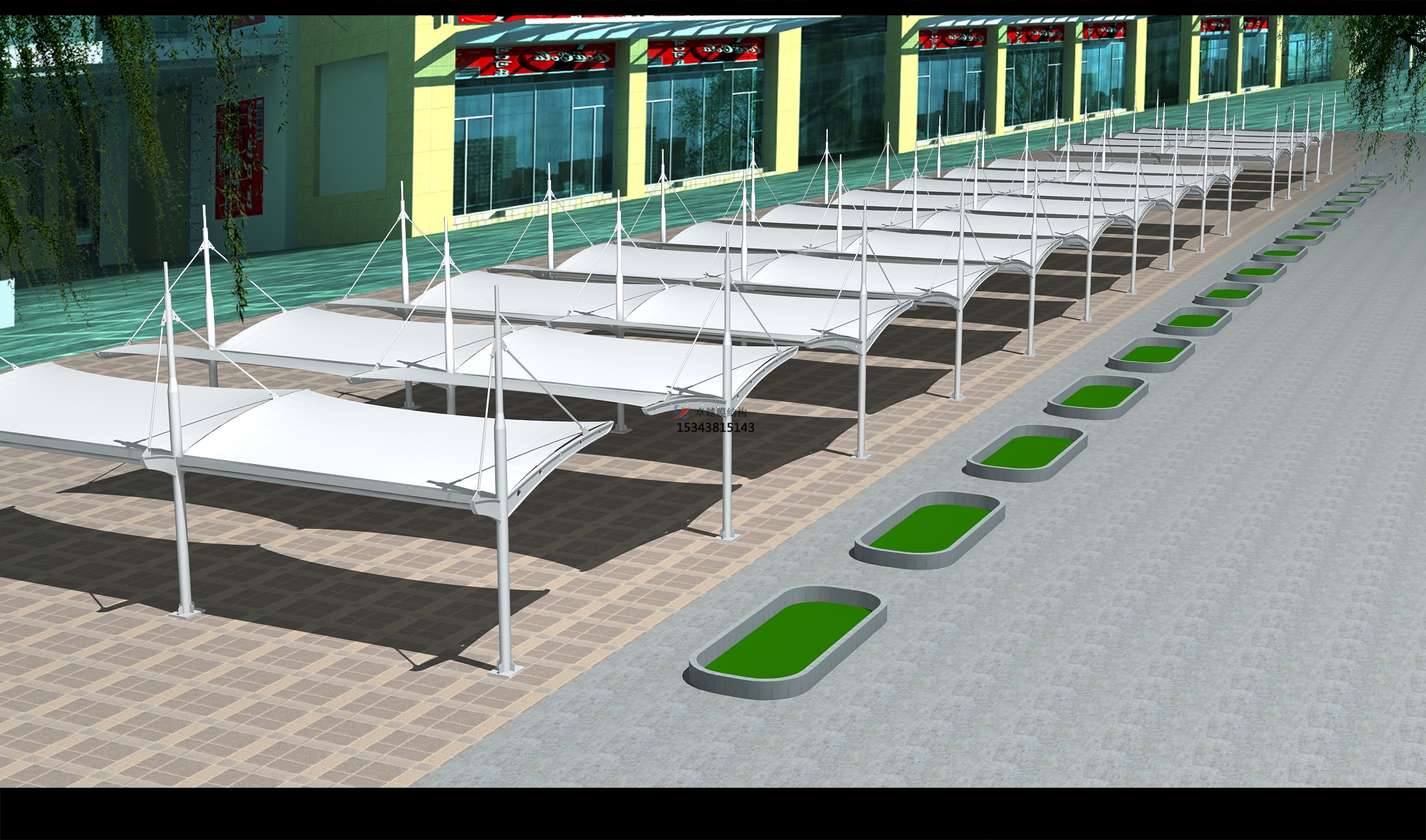 天津<font color='red'>膜結構車(chē)棚</font>效果圖【設計效果】