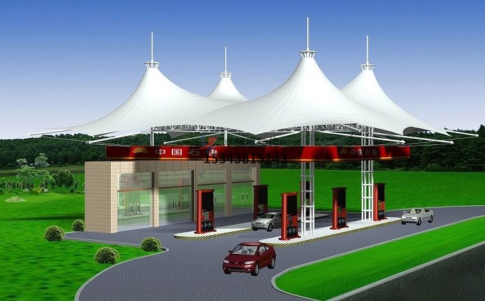 尖頂加油站<font color='red'>張拉膜結構</font>效果圖